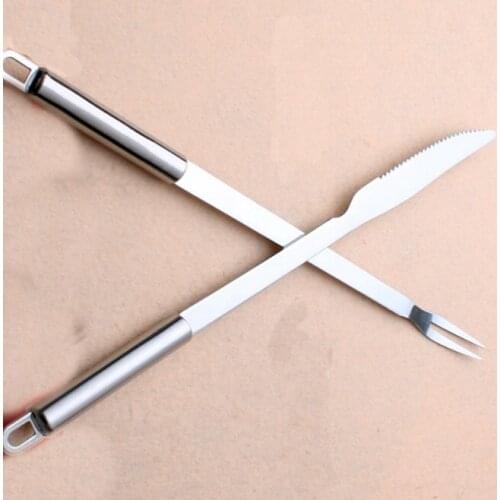 2pcs/lot Stainless steel roast knife and fork BBQ extension skewers long handle bar barbecue tools