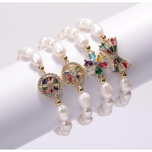 2021 Fine Jewelry Natural Freshwater Pearl mutilple Style mutilple Style Rainbow CZ Unisex Bracelet For Women Elegant Gift