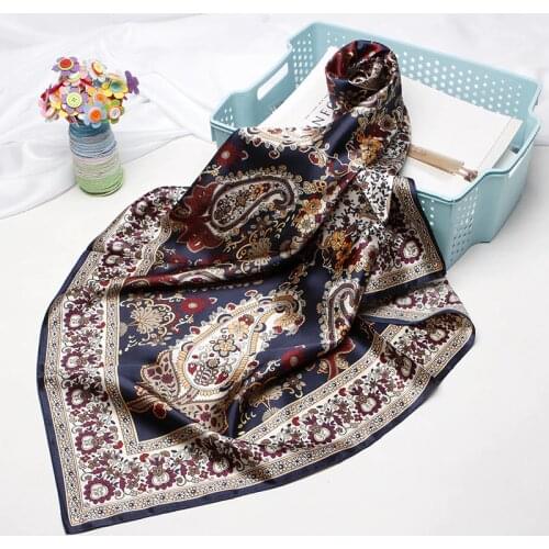 2019 Fashion Hair Scarf For Women Print Silk Satin Hijab Scarfs 90cm*90cm Square Shawls Neckerchief Headband Scarves For Ladies