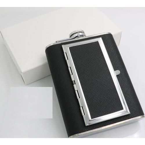 50PCS Hip Flask 5oz 6oz with Built-in Cigarette Case Stainless Steel wine pot Alcohol Flagon SN58