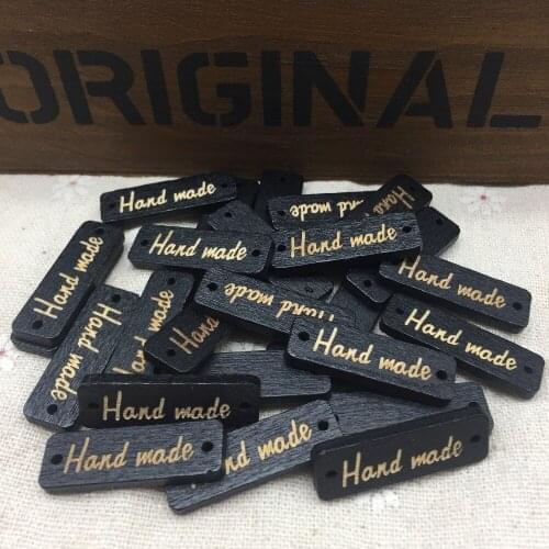 50pcs Black Wood Rectangle Handmade Connectors Tags Embellishments DIY Crafts Decorations 30x10mm 2 Holes Button