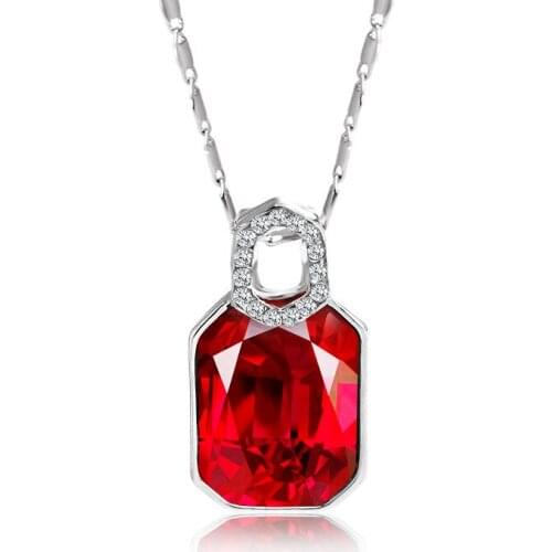 6 Fashion Solid Colors Sections Square Rhinestone Crystal Pendant Silver Plated Women Necklace