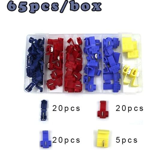 65pcs/box Scotch Lock Electric Wire Cable Connectors Quick Splice Terminals Crimp AWG 22-18 Electrical Car Audio Kit T Shape