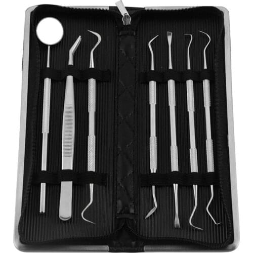7Pcs/Set Leather Bag Stainless Steel Dental Tool Set Mouth Mirror Dental Kit Instrument Dental Pick Dentist Prepare Tool
