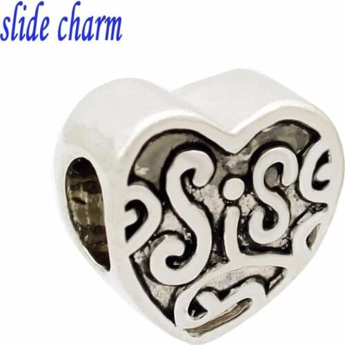 Slide charm Free shipping Love the meaning of sisters love charm Bead fit Pandora bracelets charm bracelets and