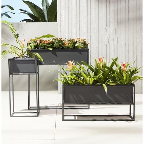 Simple wrought iron rectangular flower stand floor green plant pot stand corner flower balcony partition planter outdoor flower