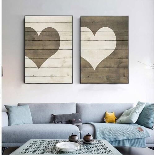 Farmhouse Heart Print Wooden Heart Sign Wall Art Canvas Painting Farmhouse Decor Valentines Day Posters Prints Wall Pictures