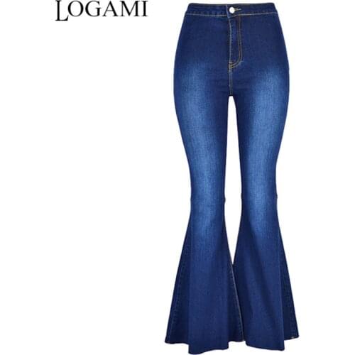 LOGAMI High Waist Denim Flare Pants Womens Skinny Jeans Woman Casual Jeans Summer Autumn