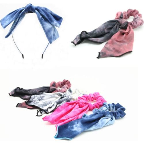 Ink painting Bow loop Hair Scrunchie Elastic Hair Bands Solid Color Women Girls Headwear Ponytail Holder Hair Accessories