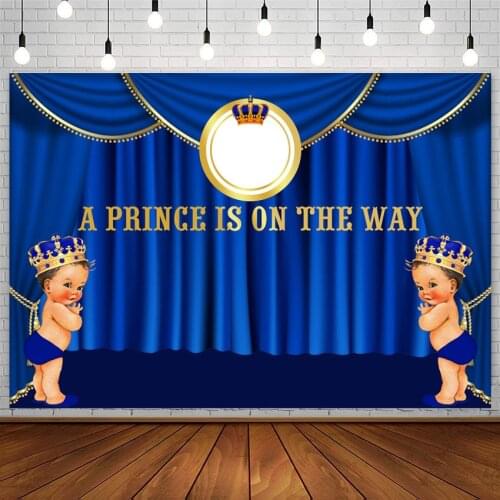 Avezano Baby Shower Backdrop Prince Royal Celebration Blue Curtain Newborn Boy Photography Backgrounds Photocall Photozone Decor
