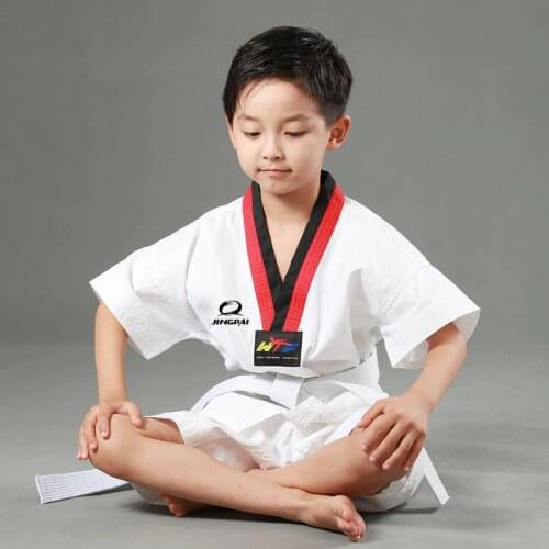 HOT SUMMER! Kids soft cotton dobok WTF Taekwondo fitness training Uniforms Short Half Sleeve kung fu Clothes110-150cm