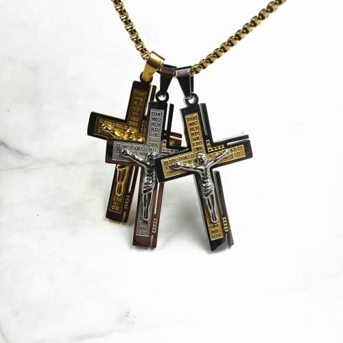 Jesus Cross Gold color Men Necklaces Pendants Chain Punk for Boyfriend Male 316L Stainless Steel Jewelry Creativity Wholesale