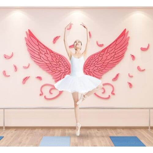 Angel wings 3D wall stickers creative dance room classroom layout interest training class living room wall decoration art