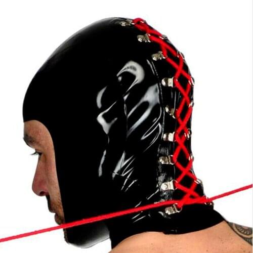 Unisex Latex Hood Behind Lacing Open Face Rubber Mask Club Party Wear Costume adult toy adult toys sex toys