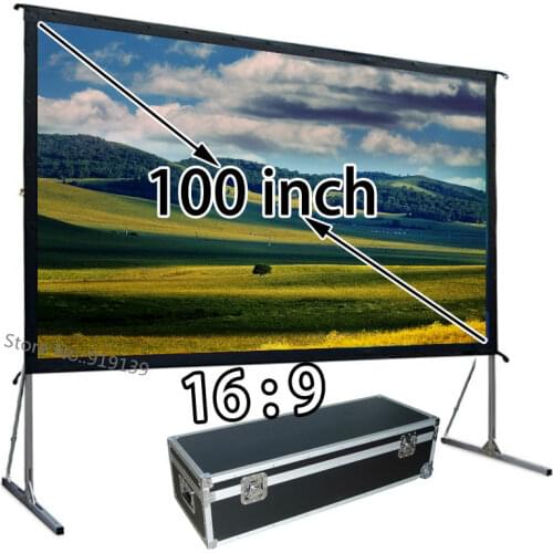 Mobile Projector Screen 1080p With Floor Stand Front Projection Screens 100inch 16:9 For Backyard Movie