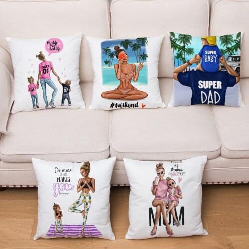 Fashion Girls Cushion Cover 45X45 Cartoon Super Mom Cute Baby Pillowcase Soft Plush Throw Pillows Cases Home Decor Pillow Case