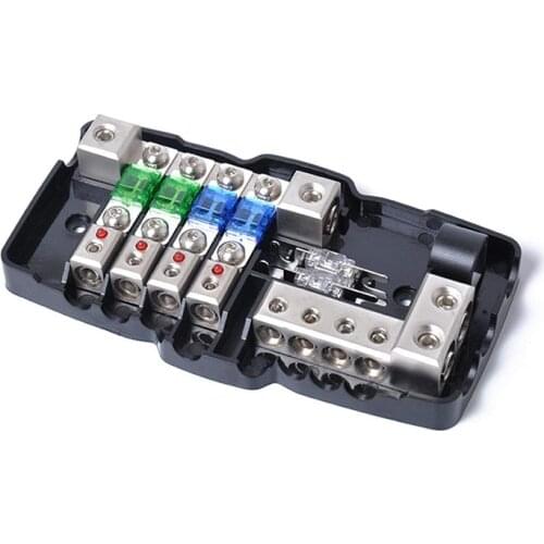 Multi-functional LED Car Audio Stereo ANL Fuse Holder Distribution 0/4ga 4 Way Fuses Box Block 30A 60A 80Amp