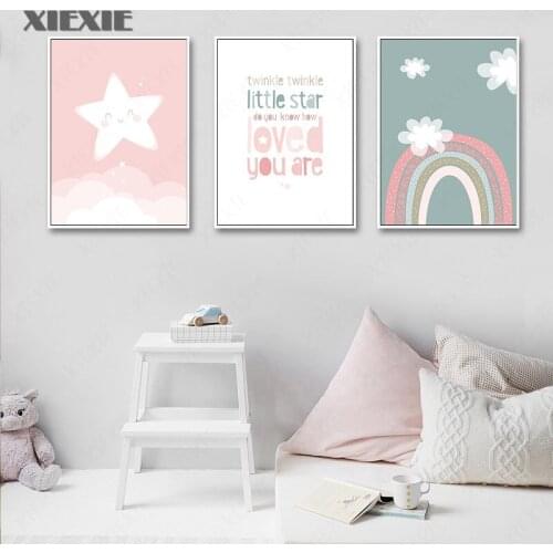 Cartoon Rainbow Nursery Quotes Poster Wall Art Canvas Baby Bedroom Decor Print Child Painting Nordic Kids Decoration Picture