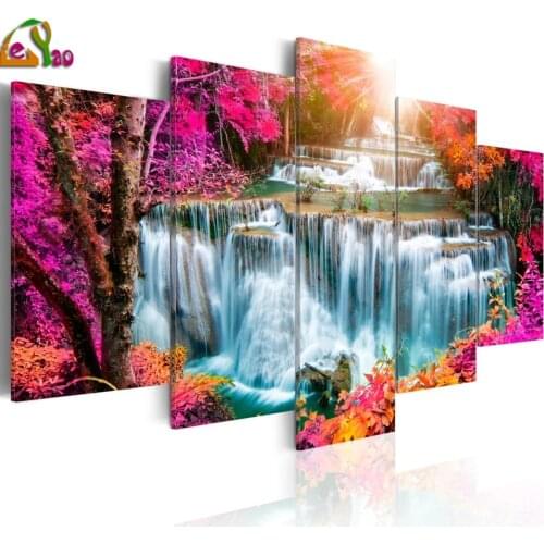 Multi-Panel Diamond Painting Complete novelty Waterfall swans Picture diamond embroidery 5 piece set landscape puzzle mosaic