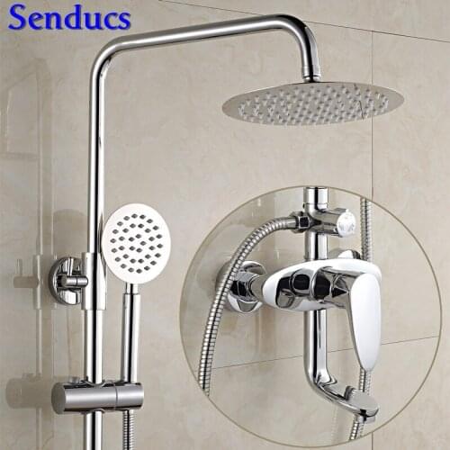 Senducs Brass Shower Set with High Quality Polished Chrome Bathroom Shower System Cheap Price Chrome Shower Set