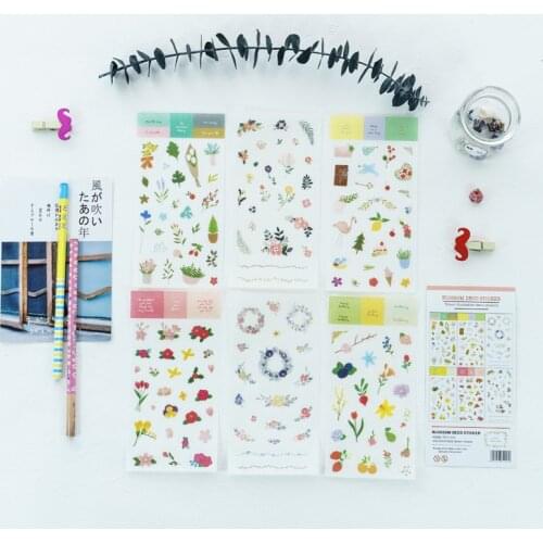 6 Sheets/Pack Fresh Flowers Decoration Scrapbooking Stickers Transparent PVC Stationery Planner Stickers