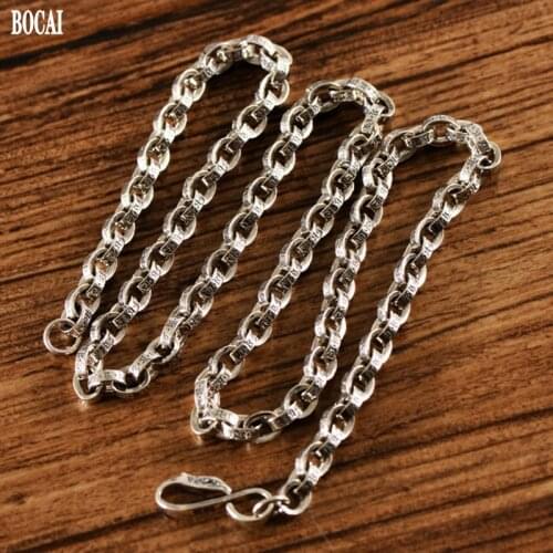 BOCAI New 100% S925 Silver Jewelry Heavy Circle Six-character Mantra Good Luck Mans Necklace Stable and Important Gift for Men