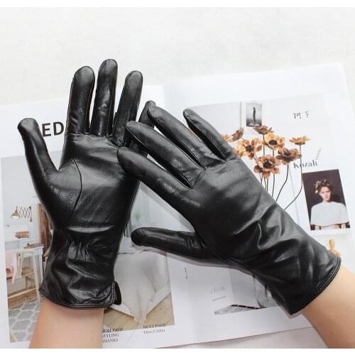 New Womans Black Leather Gloves Fashion High Quality Imported Goat Leather Gloves Short Two Styles To Keep Warm In Winter
