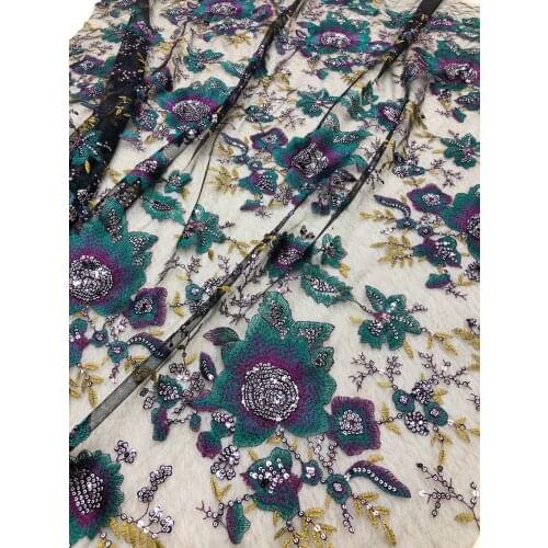 New Style Mesh Embroidery Sequins Nigerian Lace Fabric 2021 High Quality Lace Water Soluble Fashion Lace Fabric 5 Yards