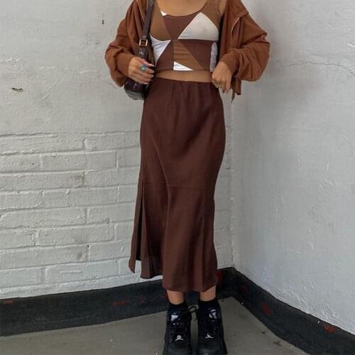 Office Women Skirt Plus Size Solid Color Slit Hem Polyester High Waist Loose Long Skirts Women Summer Clothing