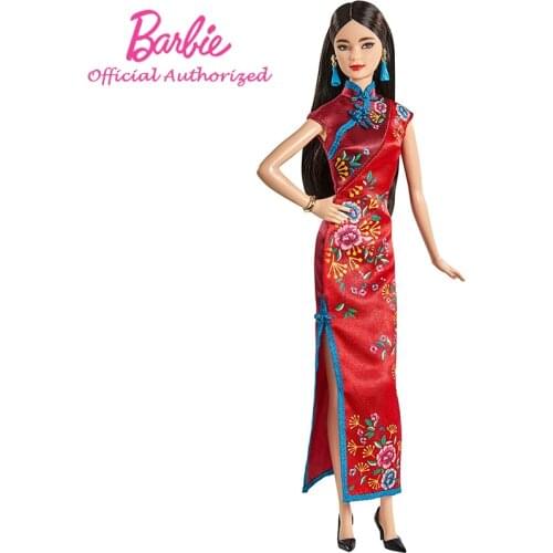 Barbie Signature Lunar New Year Doll Red Satin Cheongsam Dress 12-Inch Doll Collection Kid Toy Festival Girl GTJ92 For Christmas