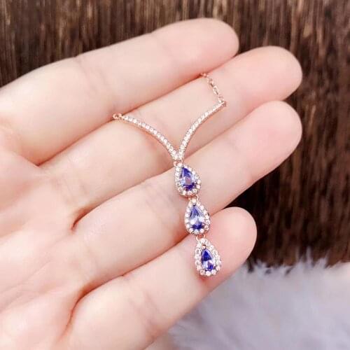 Tanzanite necklace pendant 925 sterling silver Fashion natuarl and Real Tanzanite Pendant Necklace