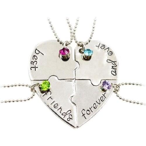4 Pcs/set Best Friends Forever and Ever Necklace Friendship Couple 4 Friends One Person One Piece Heart Shape Pendant Gift