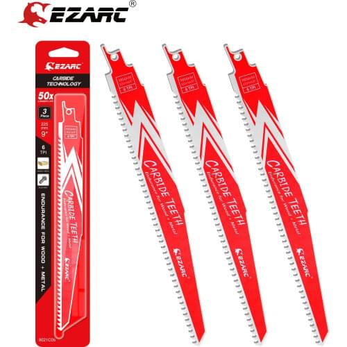 EZARC 3Pc Carbide Reciprocating Saw Blade Endurance for Hard Wood and Metal Demolition R656HM 150mm/6“ 6TPI,R956HM 225mm/9” 6TPI