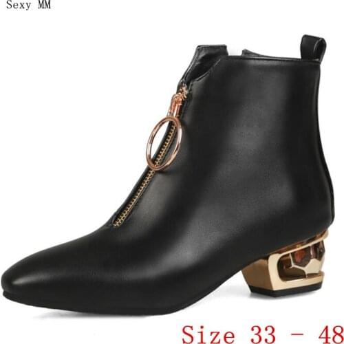 Spring Autumn Low Med Heels Women Ankle Boots Low Heel Shoes Woman Short Boots Small Plus Size 33 - 48