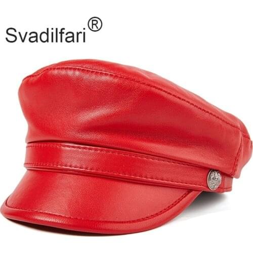 Svadilfari Genuine Leather Hat Autumn Womens Caps Cowhide Sheepskin Army Military Hat For Men Women Fashion Brands Flat Cap New