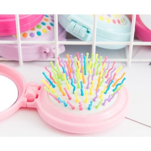1pc Folding Air Bag Comb with Mirror Compact Pocket Size Portable Travel Hair Brush Cosmetic Mirror Head Massager Relax Dropship
