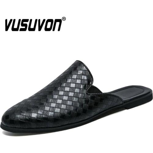 Big Size Slippers Men Loafers Leather Casual Shoes Fashion Spring Black Outdoor Slides Indoor Mens Flats Non-slip Lazy Shoes