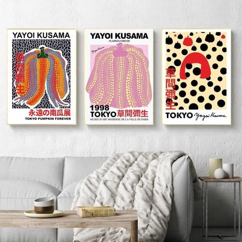 Yayoi Kusama Modern Abstract Exhibition Wall Art Canvas Painting Nordic Posters and Prints Wall Pictures for Living Home Decor