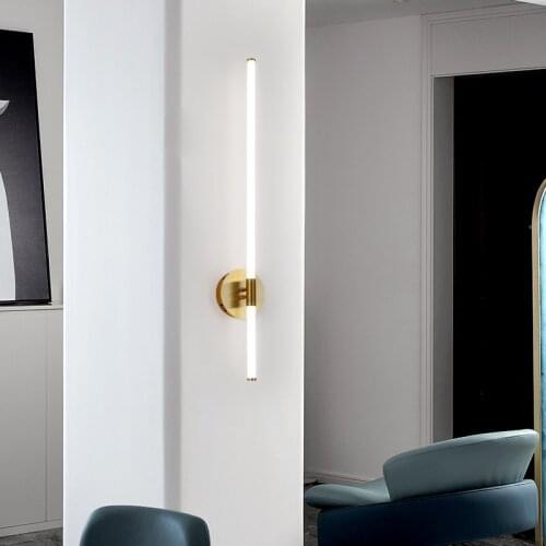 LED Modern Wall Lamp Gold Nordic Sconce Living Bedroom Study Bedside Bathroom Panel Lighting Indoor Long Line Aisle Decor Light