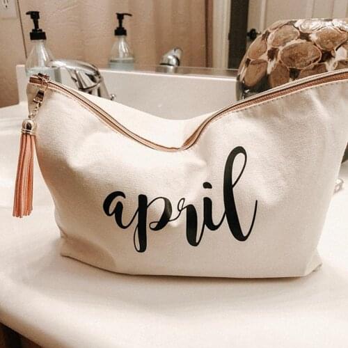 Canvas Cosmetic bag customize natural zipper bride makeup Bag bridesmaid Make Up Bag Teacher gift READY TO SHIP Cheerleader bag