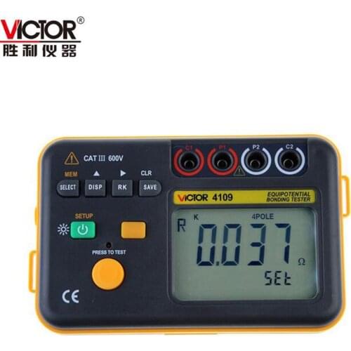 VICTOR VC4109 Equal Potential Bonding Resistance Tester Range 0.020-1999Ohm