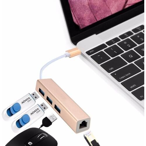Type C to Gigabit Ethernet LAN RJ45 3 Ports USB 3.0 HUB Adapter High Speed Data Transfer Wired Network Card For Macbook Pro 2016