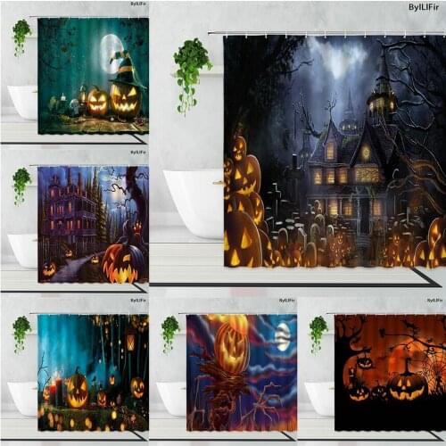 3D Halloween Shower Curtains Houses Anime Fantasy Autumn Black Cartoon Waterproof Polyester Bathroom Decor Gifts For Children