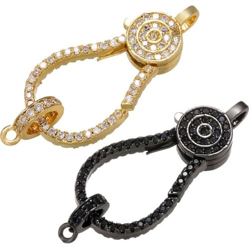 ZHUKOU 13.5x27.5mm gold and black brass crystal clasp hooks for women necklace bracelet jewelry accessories model:VK85