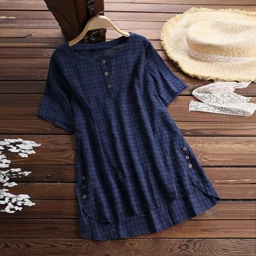 Women Shirt Oversize Short Sleeve Kaftan Baggy Button Cotton Solid Blouses Casual Tunic Blouse Top Female Blusas Tallas Grandes
