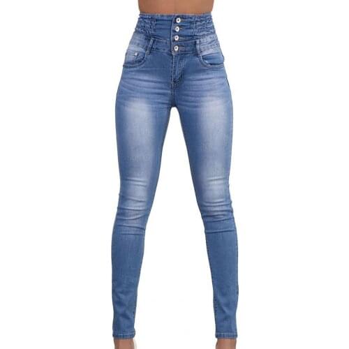 High Waist Women Jeans Multi Pockets Sexy Multi Breasted Stretchy Stretch Elastic Slim Women Pencil Denim Pants Vaqueros Mujer
