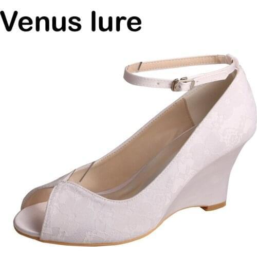 Venus lure Custom Handmade Women Ankle Strap Bridal Shoes Wedge Heel Open Toe