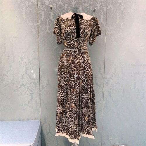 Miu Summer New Style Floral Chiffon Shirt High Waist Skirt Fashion Suit