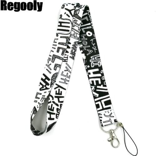 10pcs White Hello Hey Funny Letters Funny art Lanyard Neck Key Strap for Phone Keys ID Card Cartoon webbings ribbons