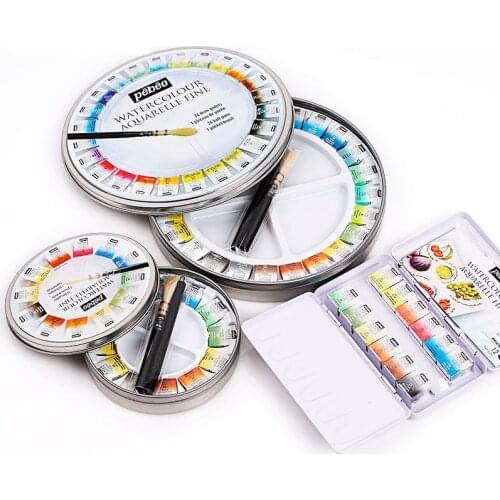 12/24 color solid watercolor paint set portable metal box with color palette brush round box professional painting art supplies